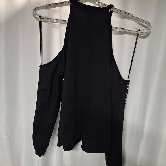 Forever 21 Black Studded Cold Shoulder Blouse Biker Grundge Cold Shoulder. - Picture 6 of 9